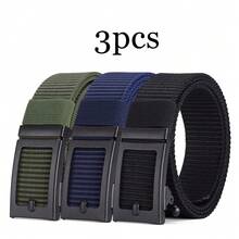 3 piezas Cinturón de lona con hebilla automática de moda para hombres, cinturón minimalista multiusos para aventuras al aire libre, regalo para padre/novio, accesorios de otoño-invierno, adecuado para adolescentes, jóvenes, hombres, uso casual, al aire libre, atlético, vacaciones, regalos de graduación, cumpleaños, uso diario, Halloween, casual, negocios, calle, bohemio, occidental, al aire libre, regalo para hombres, esposo, novio, padre, papá, Navidad