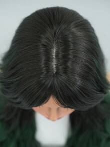 7JHH WIGS 28-Inch Extra Long Wavy Curly Wig, Ombre Green Color, Voluminous Curls With Bangs And Dark Roots, Made Of Fully Woven Synthetic Fiber, Suitable For Daily Wear, Music Festivals, Halloween Cosplay And Other Occasions, Fashionable Accessory. - 墨綠色 - 查看 7