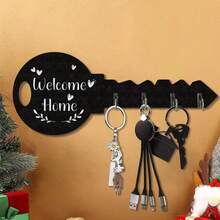 1pc Christmas Decorations Hanging Rustic Wood Keychain, Welcome Home Key Hook Decoration, Wall Mounted Storage Hook For Keys, Keychains And More - Perfect For Entryway, Kitchen, Office, Key Holder, Christmas Party Decoration And Storage Home Decor Room Decor