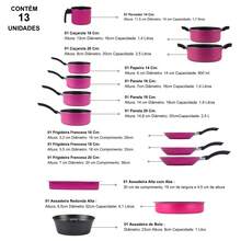 ALUMINIO NACIONAL Jogo De Panelas Antiaderente 13 Peças Rosa Nacional - Rosa chiclete - Visão 3