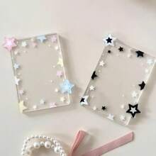 Soporte de tarjeta de estrellas transparentes y coloridas de 3 pulgadas de estilo coreano INS, soporte de tarjeta de estrellas negras, minimalista y de moda para almacenar fotos de ídolos para niñas y mujeres