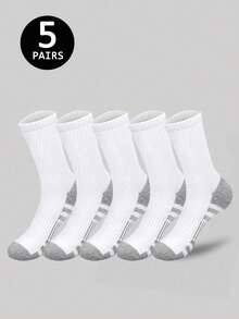 2/5/10/20 Pairs Black, White, Gray Solid Color Mid-Calf Socks, Striped Sports Socks, Suitable For Daily Fitness, Running, All Seasons, Fall - Multicolor - View 6