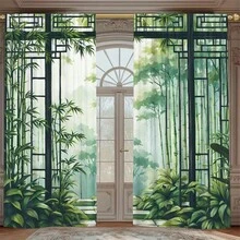 2D Flat 2Pcs Bamboo Forest Curtain Panels, Asian Zen Garden Inspired Design, Rod Pocket Drapes, Light Filtering Semi-Sheer Window Treatment For Living Room Bedroom Kitchen, Tropical Botanical Nature Style Decor, Machine Washable Fade Resistant Tree Green Curtains Oriental Japanese Leaves Digital Print Home - Nhiều màu - Xem 14