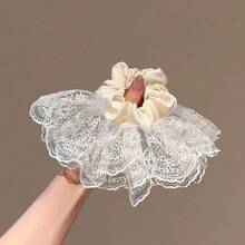 2pcs/1pc French Double-Layer Lace Trim Hair Scrunchies, Essential For Bun, Ponytail, Everyday Wear, Elegant & Romantic Ballet Style Hair Accessories, Hair Ties, Scrunchy Hair Ties, Sport, Home Beauty Women Accessory Gifts ,Head Piece
