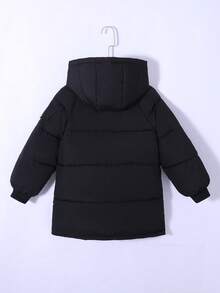 1pc Solid Color Mid-Length Boys/Girls Winter Jacket, Suitable For Daily Indoor And Outdoor Casual Wear - Black - View 3