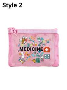 迷你便攜式網格藥袋，印有「Medicine」圖案，急救醫療緊急包收納袋，戶外居家藥丸收納袋，旅行收納袋，化妝袋，美容袋，度假收納袋，護膚袋，護唇油收納袋，母親節禮物，生日禮物，浴室收納袋，學生宿舍盥洗袋，送給妻子、家人、朋友的禮物 - 彩色 - 查看 14