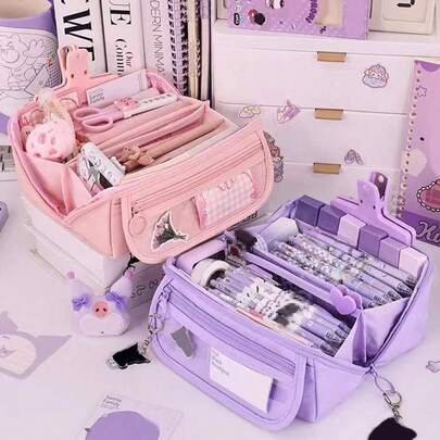 1 hộp bút mới, thiết kế sáng tạo, dung tích lớn, hộp đựng văn phòng phẩm đa chức năng để bàn, ngăn trước trong suốt, phù hợp cho cả nam và nữ học tập và làm việc, túi đựng bút di động, món quà tuyệt vời, đồ dùng học tập, vật dụng cần thiết cho năm học mới, ba lô, đồ dùng học tập