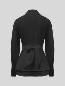 Áo sơ mi nữ dài tay dáng ôm, màu trơn, thanh lịch, có cổ, chất liệu polyester, cài nút, màu đen, thích hợp cho mùa xuân. - màu đen - Xem 3