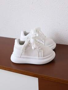 1 par de zapatillas casuales blancas de suela blanda para niños, cómodas para niños y niñas