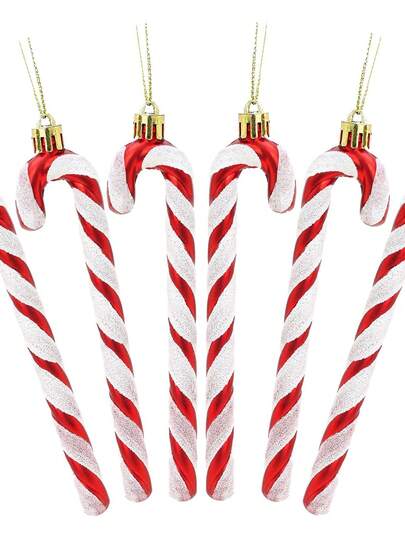 12 pezzi Decorazioni natalizie a forma di Candy Cane rosso lucido da 14 cm, decorazioni pendenti in plastica a forma di Candy Cane per decorazioni natalizie e regali