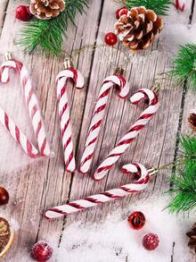 12 件 5.5 英寸闪亮红色拐杖糖圣诞树挂饰，塑料拐杖糖挂饰，适合圣诞节家居装饰和礼物 - 紅色 - 查看 2