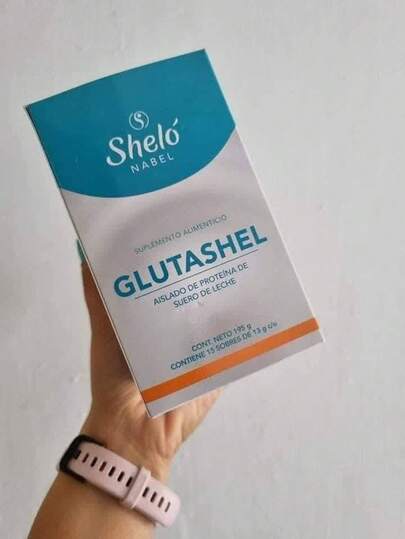 Shelo Nabel Glutashel Shelo aislado de proteína de suero de leche suplemento proteína 100% whey pura rápida absorción recuperación muscular presentación polvo nutricional avanzada