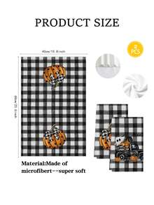 2 Pcs Halloween Vintage Pumpkin Ghost Bathroom Hand Towels Spider Web Bat Witch Hat Black Cat Farmhouse Dining Room Decor Kitchen Towels - Black - View 2