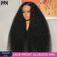 8-34 英寸自然黑色杰瑞卷曲蕾丝前假发混合头发 200% 密度高清透明深波浪蕾丝前假发自然发际线带婴儿头发适合 5x5 13x4 13x6 水波蕾丝前假发 - 自然色&黑色系 - 查看 2