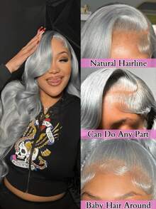 Grey 13x4 HD Transparent Body Wave Lace Front Wigs Human Hair Pre Plucked Bleached Knots 180 Density Brazilian Virgin Glueless Wigs Human Hair With Baby Hair Water Wave Human Hair Wig For Women 40inch - Grey - View 3