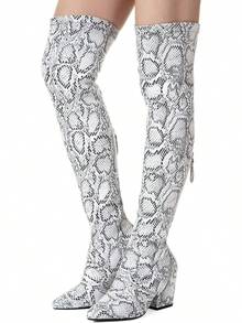 Women's Thigh High Block Heel Pointed Toe Stretch Over Knee Boots - Style - Rắn - Xem 3