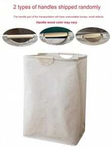 1pc棉麻脏衣篮，家用脏衣篮，折叠手提布艺洗衣篮，卧室浴室洗衣收纳篮，简易折叠木柄收纳篮，大容量娃娃玩具可折叠收纳篮 - 米色 - 查看 9