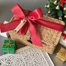 1pc Handmade Woven Gift Box, Rectangular/Square Creative Candy Box, Woven Gift Box With Lid, Gift Box With Tag And Ribbon, Gift Box For Presents, Holiday Gift Packaging Box, Christmas Decoration - Multicolor - View 7