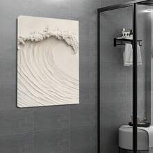 1pc 30x40cm(12x16inch) OriginalWaveWhiteHeavyTeturePainting,WhiteTetureArt,WhiteAbstractOceanWaveWallArt,WhiteMinimalistWaveArtDecor Framed