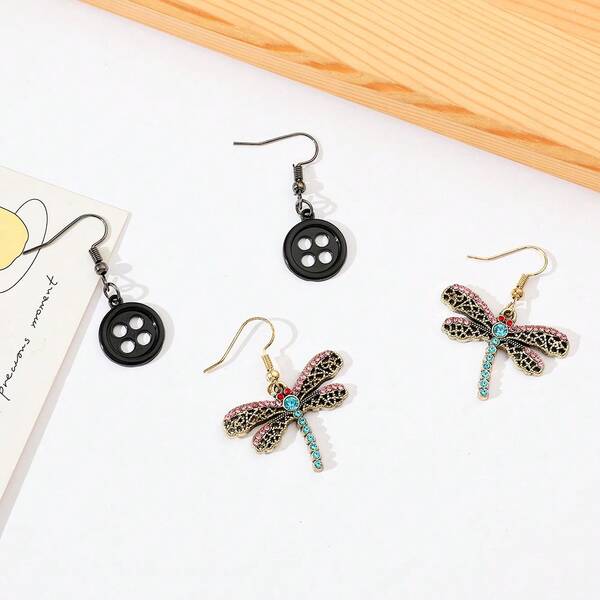 1 par de brincos com pingente de libélula, botão preto, desenho animado, anime, série , Halloween, criativo, personalizado, presente de festa para amigos