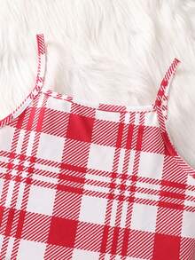 2pcs Girls Fashion Casual Minimalist Outfit Set, Vintage Plaid Suspender Dress & Solid Color Crew Neck Short Sleeve Knit Top, Comfortable & Soft Spring/Autumn Clothing For Teens