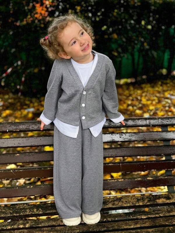 Vihyde Set da 2 pezzi: Cardigan e pantaloni a zampa d'elefante per giovani ragazze, casual