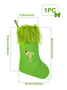 1pc Green Fluffy Christmas Stockings, Christmas Decorations Stocking Socks, Christmas Party Favors Gift Bags, Christmas Hanging Stocking Ornaments With A-Z Alphabet, Christmas Tree Decorations, Christmas Gift Ideas, Christmas Decorations 2025, Christmas Gift Packaging Bags, Christmas Tree Decorations, Home Decor, Room Decor, Winter Festival Fireplace Decor, Christmas Decor, Xmas Party Decor, Christmas Party Supplies