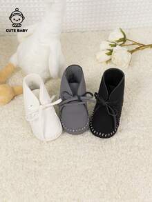 新生儿蝴蝶结系带踝靴，厚实保暖防滑鞋底，学步前鞋，秋冬款