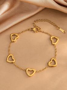 1 件时尚简约不锈钢空心三叶草/心形/花朵形手链，适合女性日常佩戴，送给爱人、订婚或婚礼场合的礼物 - 金黃色 - 查看 6