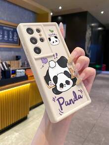 1pc Minimalist Panda Sunbathing Pattern Beige Thick Shockproof Lens Full Coverage Protective Phone Case, Fashionable Choice For Users, Compatible With Apple/Infinix/Vivo/Oppo - Beige - View 4