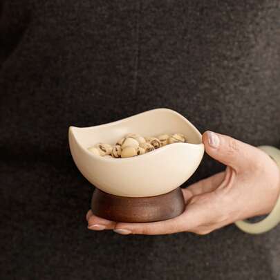 وعاء فاكهة عتيق ذو قاعدة خشبية قوية - وعاء حلوى متعدد الاستخدامات قابل لإعادة الاستخدام للمنزل والمطعم، غسل باليد فقط، كوب وجبات خفيفة فاكهة إبداعي، أدوات مائدة جديدة، سطح مزخرف | ديكور المطبخ