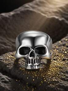 1 pieza Anillo de acero inoxidable con calavera punk para hombres, decoración de joyería para fiestas de Halloween