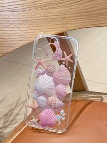 1pc Pink Shell Themed Transparent TPU Phone Case - Multicolor - View 2