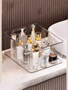 1pc Transparent Desktop Storage Display Box, Suitable For Storing Student Stationery, Snacks, Fruits, Toys, Cosmetics, Beauty Tools, Books, And Other Small Items In Home, Living Room, Kitchen, Cabinet, Drawer-Style Rectangular Multi-Purpose Storage Box