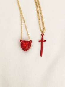 Heart And Sword Necklace Unique Couple Necklaces Silvery Golded Necklace Couple Jewelry Christmas And Valentine's Day Gifts