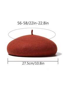 1pc Women's Solid Color Wool Warm Retro Beret Hat, Suitable For Students, Girls, British Style, French Artist, Casual Daily Wear, Autumn/Winter