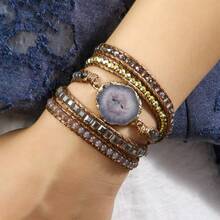 1pc Bohemian Style 5-Strand Natural Stone & Glass Handmade Braided Wrap Bracelet, Asymmetrical Agate Sunflower Connector Bracelet, Women Holiday Gift - BR1076 - View 12