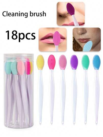18pcs/6pcs Facial Cleansing Brush, Silicone Nose Tip Brush, Double-Sided Nose Wash Brush, Multi-Functional Blackhead Brush, Facial Silicone Cleaner, Nose Tip Brush. Facial Cleansing Brush. It Is Compatible With Facial Cleanser To Clean The Face. Facial Cleansing Brush.