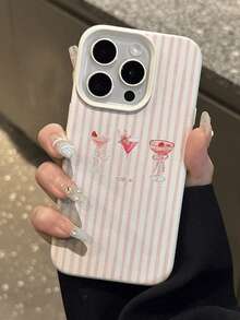 1pc Fashionable Summer Pink Striped Juice Pattern Litchi Texture TPU Waterproof Shockproof Anti-Slip Soft Phone Case Compatible With Apple/ Phones - Multicolor - View 5