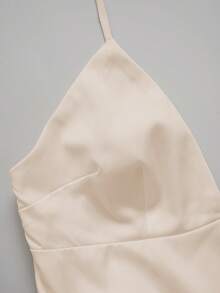 女士缎面 V 领优雅夏季长裙、丝质睡裙、节日派对生日正式场合连衣裙 - 杏色 - 查看 4