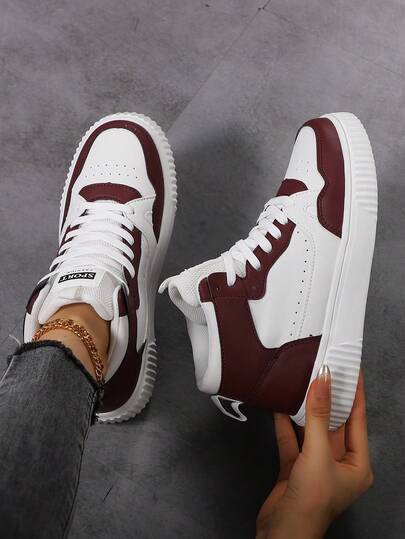 Women's Versatile High-Top Sporty Trainers Shoes ,All-Season Casual Sports Shoes, Green/Yellow/Red/Brown Color Slip-Resistant Lightweight Sneakers, Thick Platform Sneakers, Round Toe Lace-Up Women's Shoes, For Party, Daily Wear, Student Gift