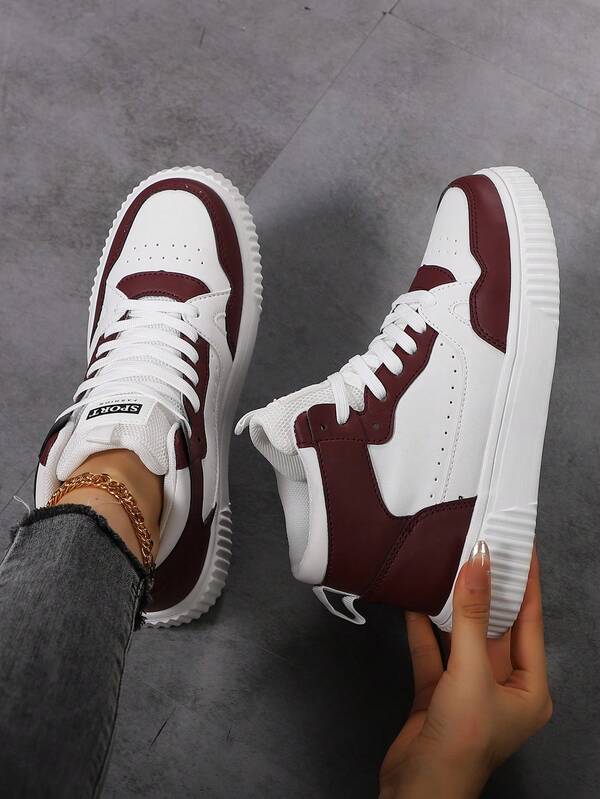 Women's Versatile High-Top Sporty Trainers Shoes ,All-Season Casual Sports Shoes, Green/Yellow/Red/Brown Color Slip-Resistant Lightweight Sneakers, Thick Platform Sneakers, Round Toe Lace-Up Women's Shoes, For Party, Daily Wear, Student Gift