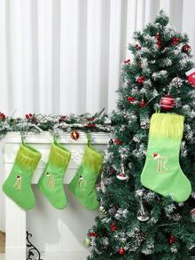 1pc Green Fluffy Christmas Stockings, Christmas Decorations Stocking Socks, Christmas Party Favors Gift Bags, Christmas Hanging Stocking Ornaments With A-Z Alphabet, Christmas Tree Decorations, Christmas Gift Ideas, Christmas Decorations 2025, Christmas Gift Packaging Bags, Christmas Tree Decorations, Home Decor, Room Decor, Winter Festival Fireplace Decor, Christmas Decor, Xmas Party Decor, Christmas Party Supplies