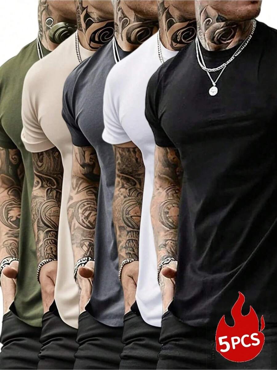 5-Pack Unisex Heavy Cotton T-Shirts - Men's Women's Classic Solid Color Crew Neck Tee - Casual Sports Pullover, All-Season Loose Fit, Regular Length Short Sleeve - nhiều màu 2 - Xem 1