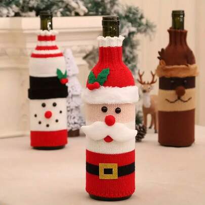 3pcs Christmas Wine Bottle Cover Set, With Snowman Box & Santa Claus Design, Holiday Champagne & Wine Decor Set, Suitable For Hotel, Restaurant, Holid