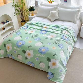 1 pieza Manta de forro polar reversible con diseño de copos de nieve gruesos, suave y cómoda para sofá, siesta, aire acondicionado, coche, dormitorio, habitación de invitados, dormitorio, adecuada para individual/doble, diseño floral