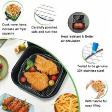 رف مربع مقاس 8 بوصة لقلاية الهواء، رف مجفف من الفولاذ المقاوم للصدأ، ملحقات قلاية الهواء المربعة لأجهزة كوسوري وإنستانت فورتكس وجورميا وفودي جريل وغيرها