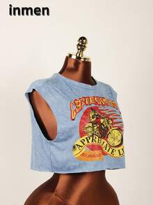 Vêtements d'été pour femmes Inmen, hauts sans manches bleus, tenues de concert, imprimé graphique, hauts Y2K pour sortir