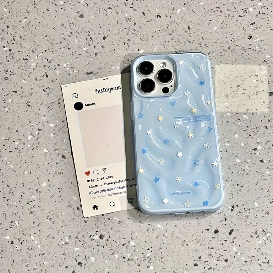 Funda azul y rosa con diseño brillante de meteorito arrugado. Resistente a golpes. Compatible con phone 16 Pro, 15, 14 Plus, 13, 12 y 11. Ideal para Año Nuevo, Pascua, Halloween o para regalar a amigos y familiares. - Azul - Ver 1