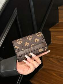 New Women's Brown PU Random Print Pattern Compact Accordion Card Holder Multi-Card Slots Fashion Versatile Anti-Scan Card Organizer Pouch Flip Cover Retro Lightweight Clutch For Women Money Wallet Mini Wallet Purse Wallet Fall Autumn Card Wallet - Brown - View 1